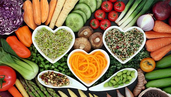 fruits and vegetables in a heart shape